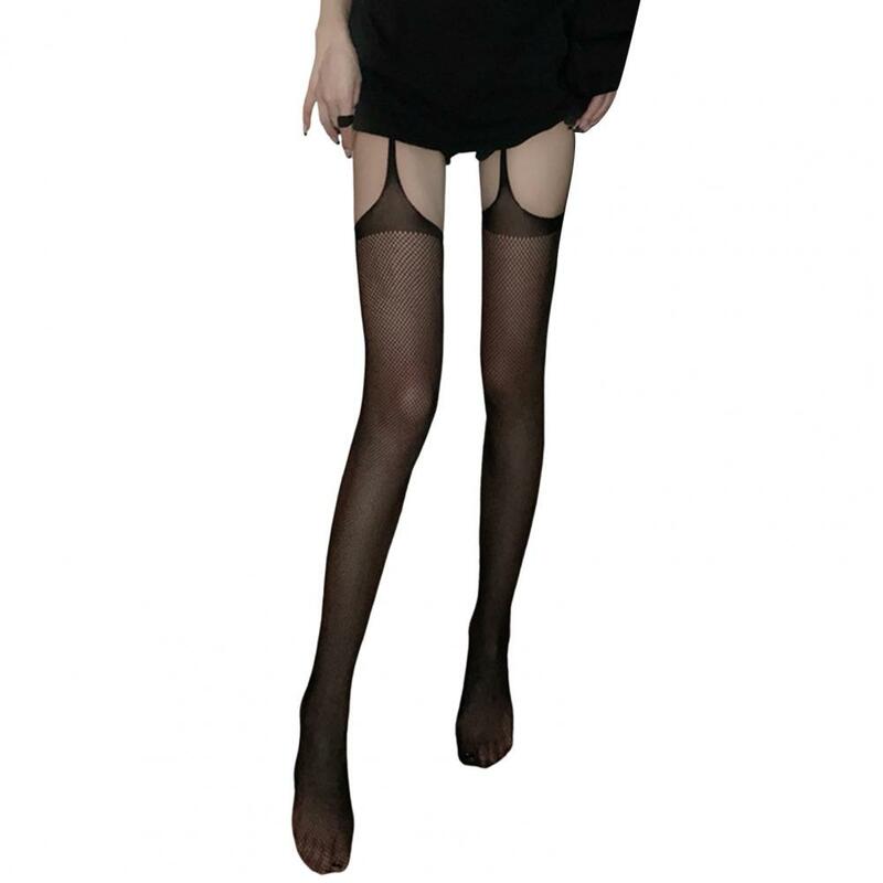 Женские колготки, прозрачные облегающие чулки выше колена, черные чулки до бедра с порнографическим рисунком