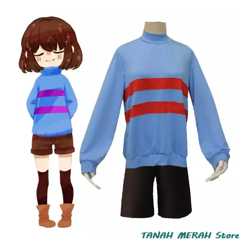 Game Undertale Chara Fouilleren Cosplay Kostuum Anime Hoge Kraag Volwassen Sweatshirts Shorts Ketting Rekwisieten Halloween Heren Dameskleding