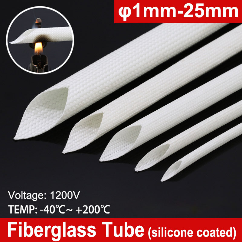 Manga de fibra de vidrio trenzada blanca, tubo de fibra de vidrio química de alta temperatura, 200 grados, 1/5 metros, 1mm-25mm