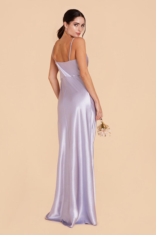 Queens love elegante Satin Brautjungfer Kleid Schaufel A-Linie Abendkleid Split rücken freie Träger Abschluss ball Party kleid angepasst