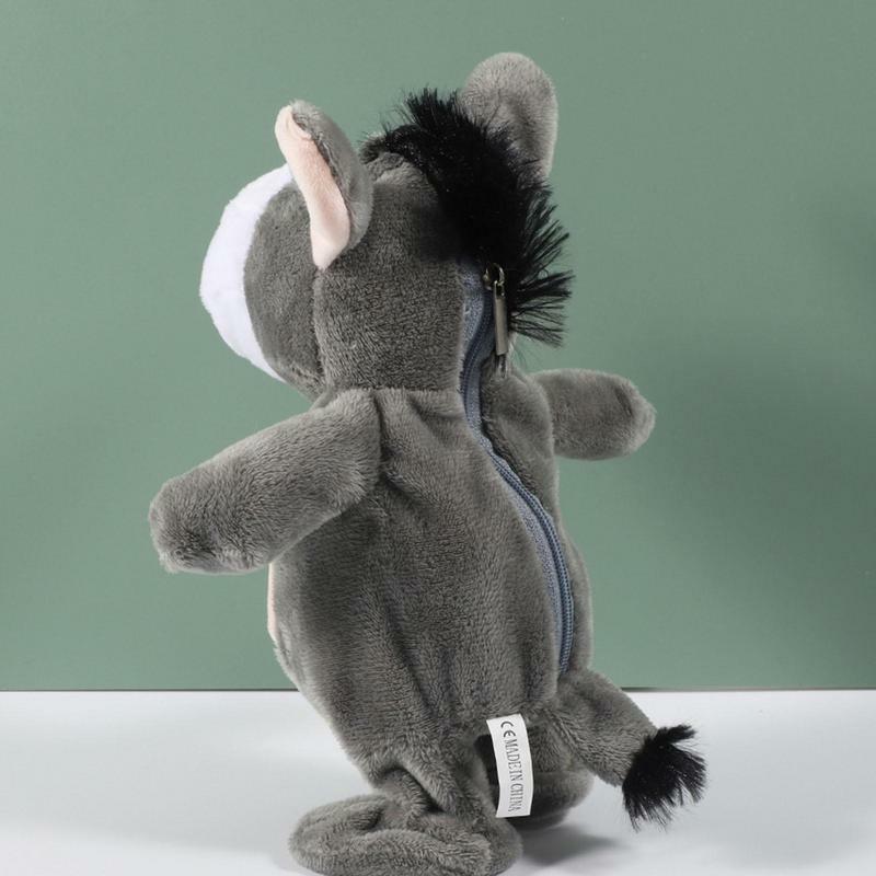 Mainan boneka keledai berjalan boneka berbicara, mainan boneka hewan berbicara musik interaktif lembut pengembangan pembelajaran sensorik