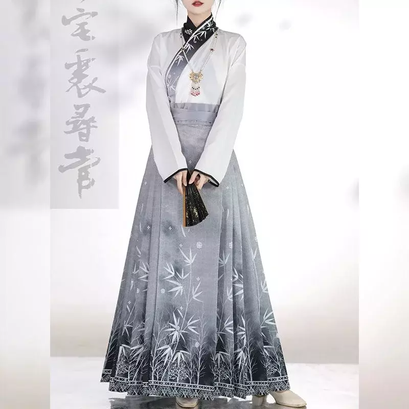 Saia feminina com rosto de cavalo, original hanfu, dinastia Ming chinesa, vestido tradicional, saia bordada, saia pônei diária