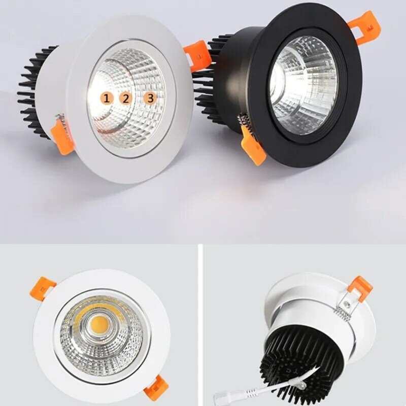 Wbudowany ściemnialny LED typu downlight kąt regulowany okrągła lampa sufitowa reflektory 7W 9W 12W 15W 18W obrotowy AC85-260V kryty lighti