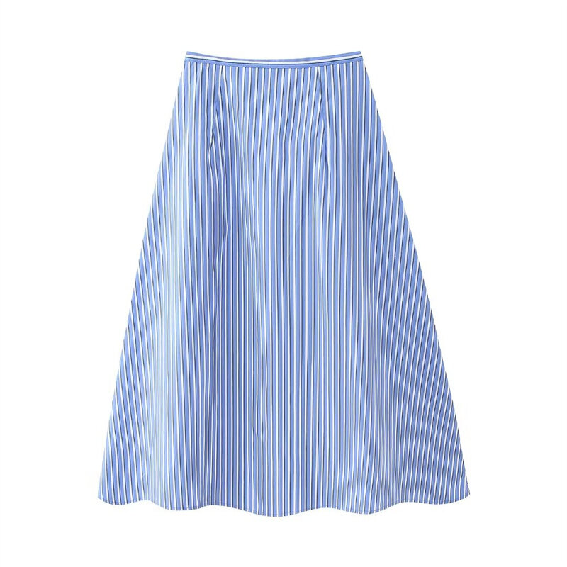 KEYANKETIAN 2024 New Launch Women's Striped MIDI Skirt Side Zipper High waist Double Pockets Fashion A-line Ankle-length Skirt