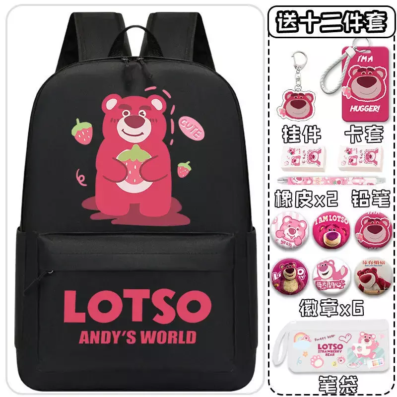 Sanrio-mochila escolar de oso de fresa para hombres y mujeres, mochila ligera Simple de gran capacidad, mochila para estudiantes, duradera, nueva