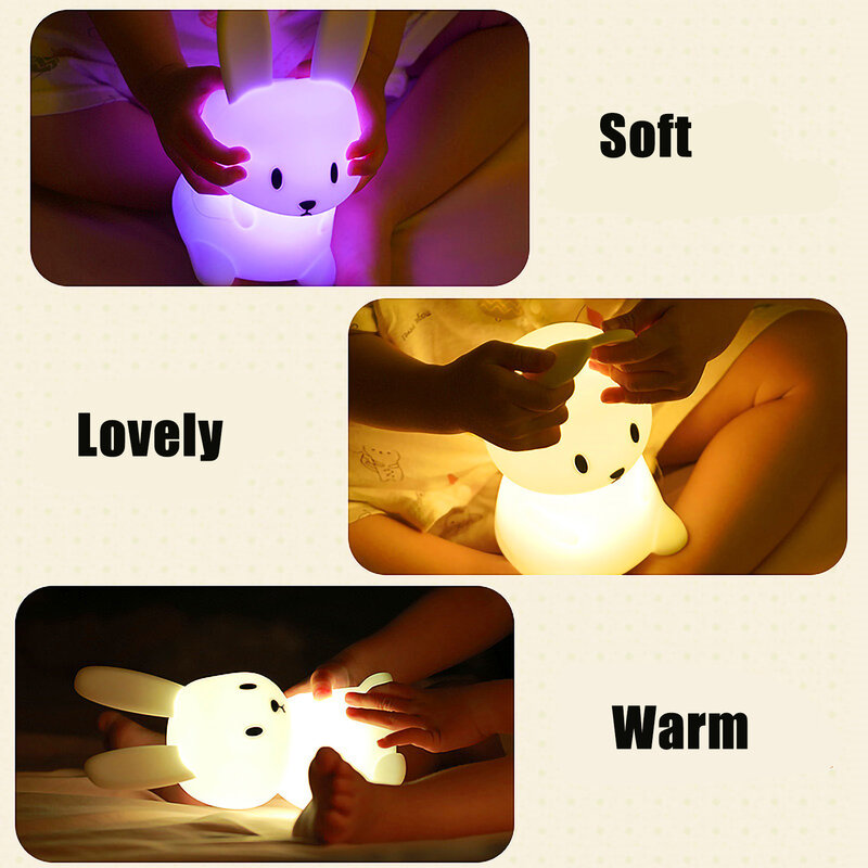 Lámpara LED de conejo de silicona con Sensor táctil, luz de animales lindos, decoración de dormitorio, regalo para niños, bebé, niño, lámpara de mesa, decoración del hogar