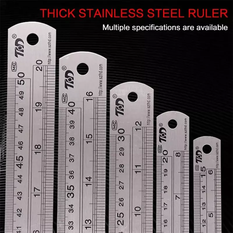 Regla métrica recta de acero inoxidable, regla de calibre multifuncional, joyería duradera, 20cm, 30cm, 50cm