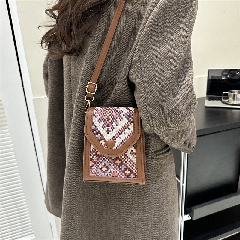 Bolsa tiracolo retrô para mulheres, bolsa de ombro pequena, bolsa coreana popular, designer de luxo novo telefone, moda inverno, única