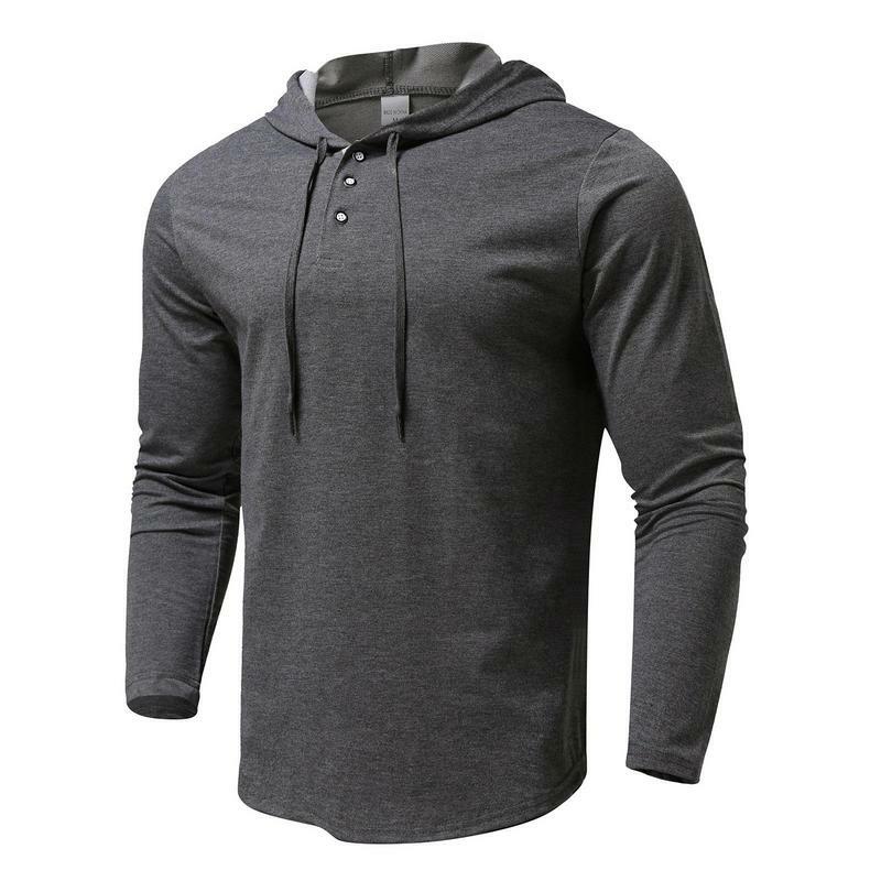 Camisa con capucha de manga larga, Top deportivo ligero con capucha, informal, sólido, botón con cordón