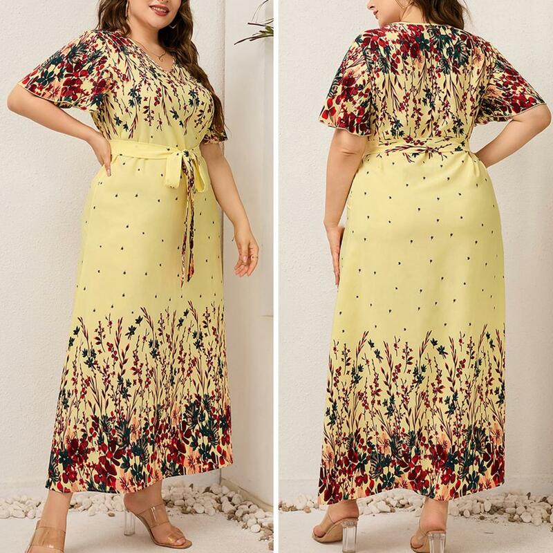2023 donne estate abito lungo scollo a V manica corta stampa floreale Boho Beach Dress Curvy donna Plus Size abbigliamento donna