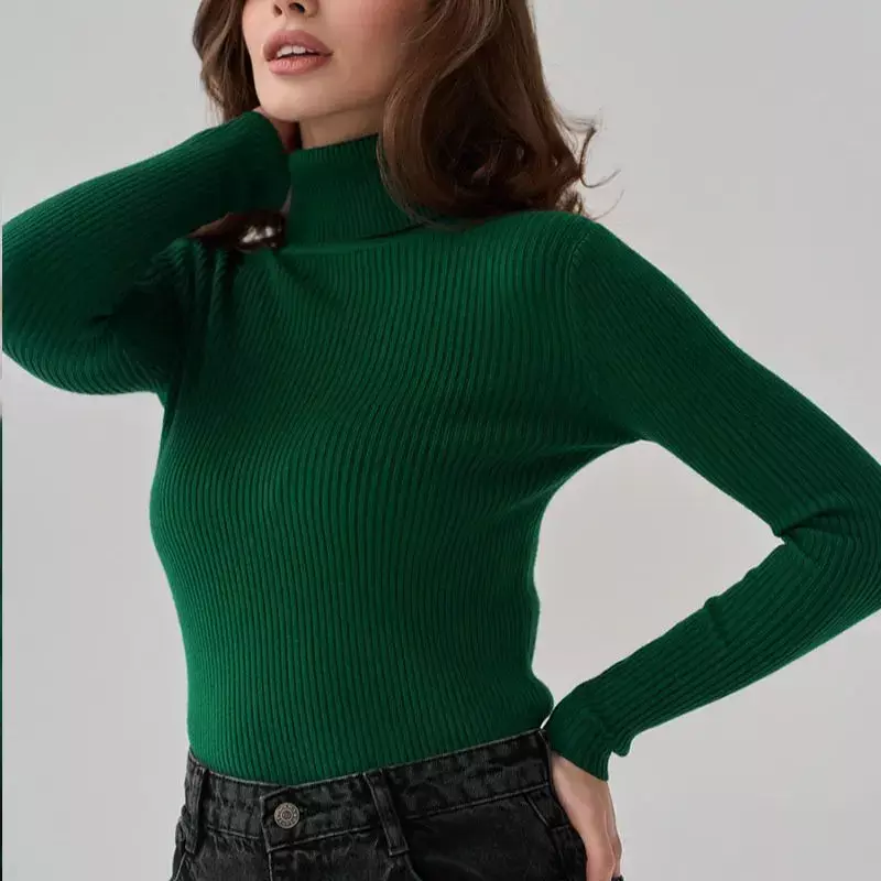 Свитер-водолазка для женщин, пуловеры, однотонный джемпер в рубчик, трикотажная блузка, осенне-зимние вязаные топы, Корейская трикотажная одежда Y2k