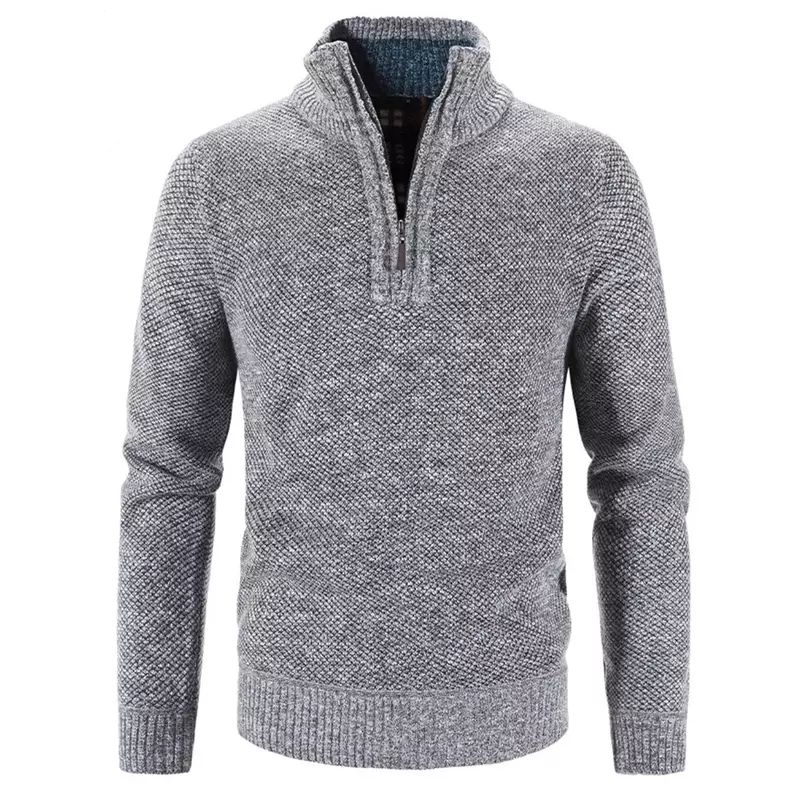 Jersey de cuello alto para hombre, suéter de poliéster de Color sólido, cálido, con media cremallera, informal, suave, de manga larga, a la moda, para invierno