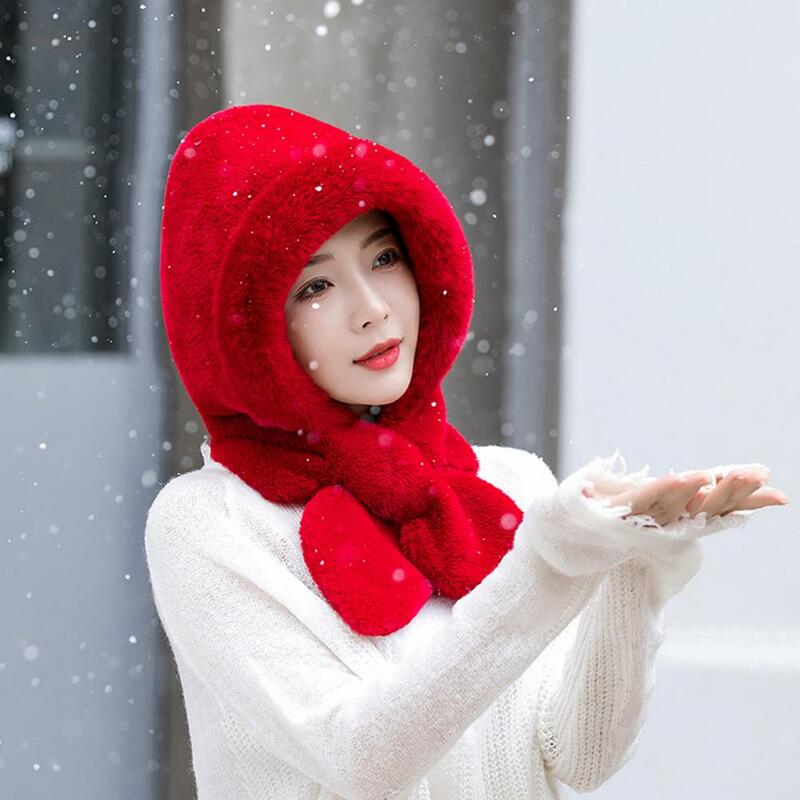 Headwear Scarf Women's Plush Lined Windproof Hat with Integrated Scarf for Cold Protection 3-in-1 Neck Ears for Motorcycle