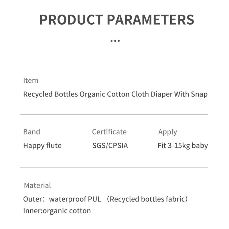 Happyflute pannolino tascabile in cotone organico lavabile pannolino di stoffa riciclato riutilizzabile per bambini da 3-15kg
