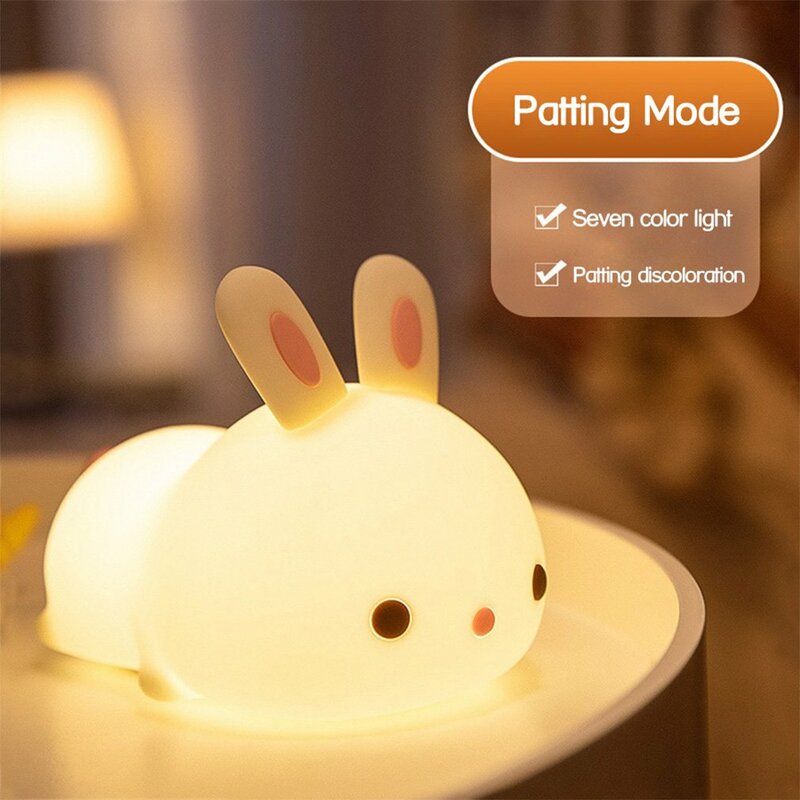 Controle Remoto LED Rabbit Night Light para Crianças, Regulável, Recarregável, Silicone Bunny Lamp, Baby Toy, Touch Sensor, Presente