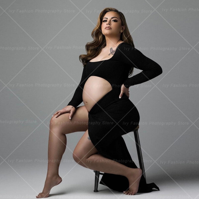 Mutterschaft fotografie Requisiten Kleid sexy aushöhlen Seitens chlitz enthüllt regnant Bauch kleid Fotoshooting Kleid für Frauen