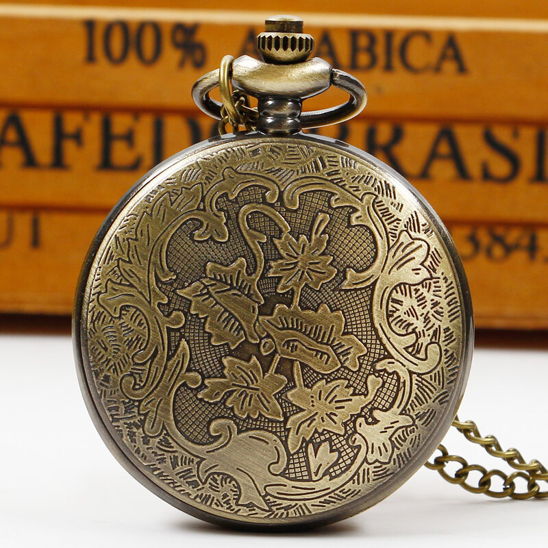Reloj de bolsillo de cuarzo hueco para hombres y mujeres, diseño de ala azul y blanca, bronce, colgante Vintage, collar, cadena, Fob, envío directo