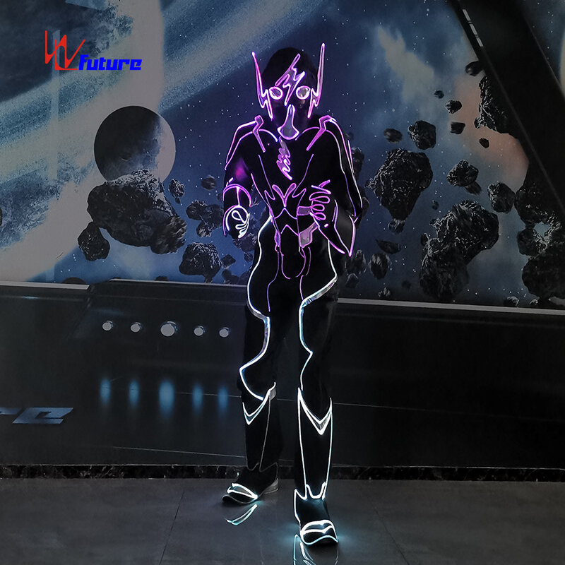 Costume d'Halloween à Fibre Optique Personnalisée avec Lumières LED, Flash de Carnaval Noir, Spectacle Shoeux pour Adultes, 1 Pièce