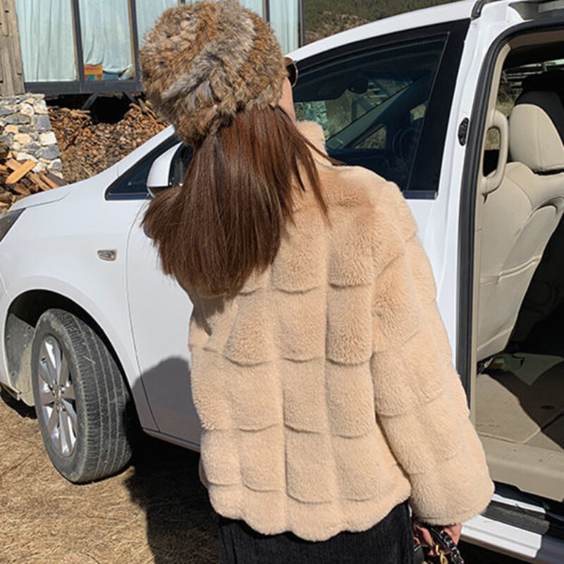 2023 inverno nuove donne cappotto di pelliccia sintetica moda colletto rialzato termico corto capispalla stile britannico imitazione visone addensare parka