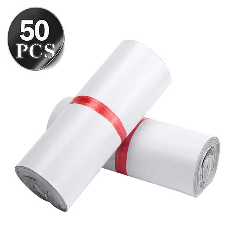 Bolsas de polietileno para mensajería, sobres de plástico autoadhesivos, color blanco, 50 piezas