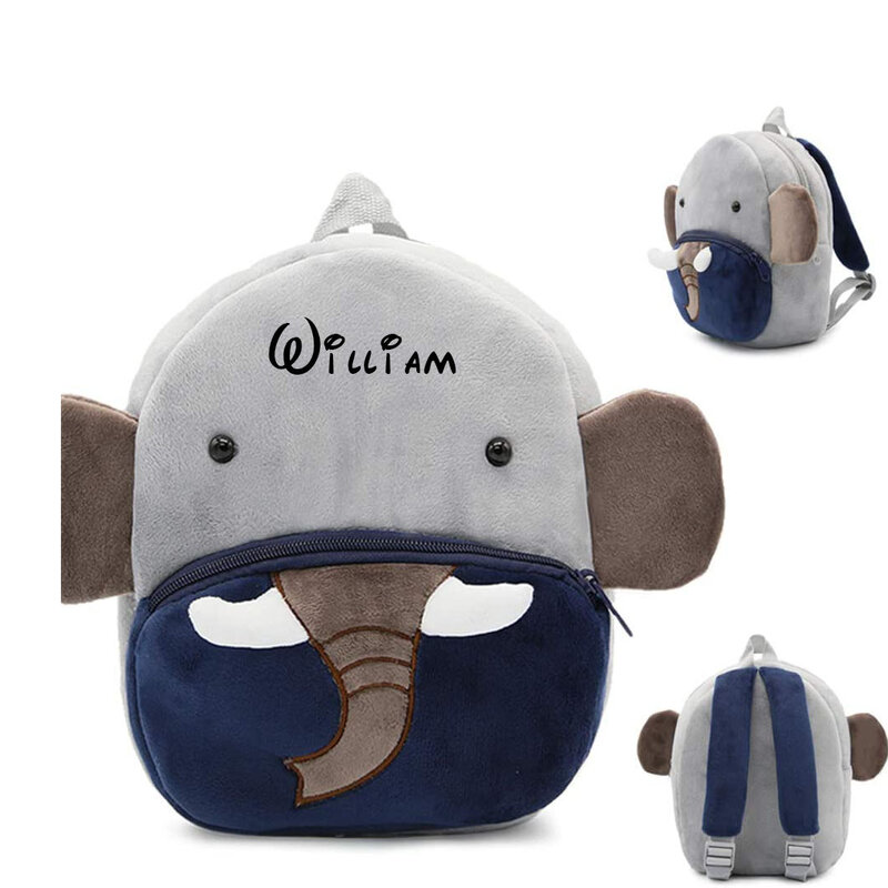 Custom Name Cute Cartoon Animal Backpack Personalized Your Text Toddler School Bag for Children Baby Girls Boys(Elephant)