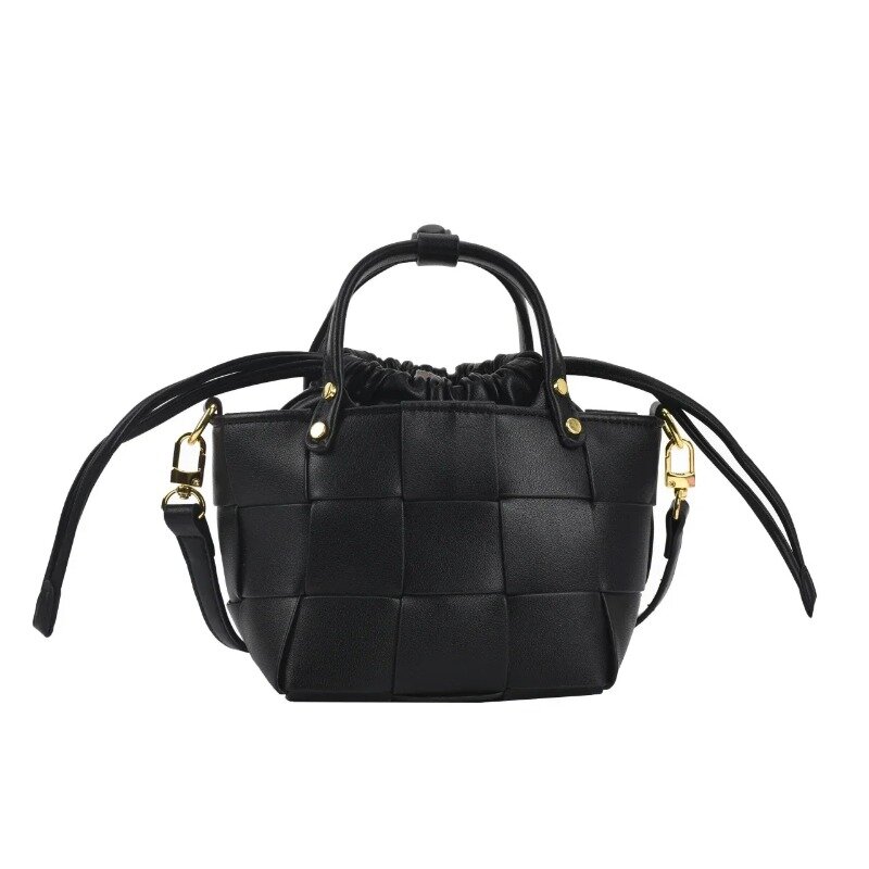 Tas selempang rajut kulit PU wanita tas tangan kecil bahu wanita penutup tenun tas bahu tunggal kapasitas besar tas tangan dompet