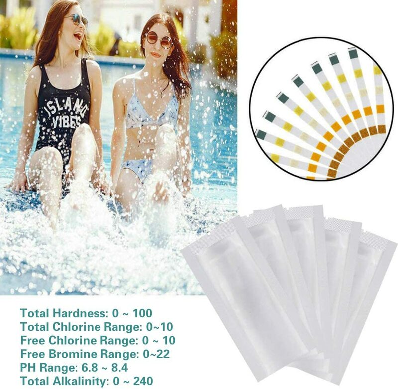 50pcs Multipurpose 5 in 1 PH Test Strips Pool and Spa water Tester Paper for Free Chlorine Free Bromine pH Total Alkali Hardness