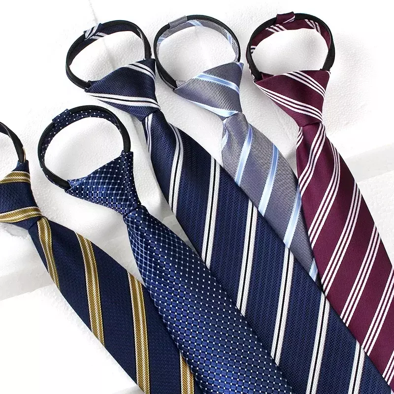 Abito da lavoro da uomo di moda senza nodi con cerniera pigra cravatta 8cm lavoro professionale a righe blu facile da tirare alta qualità e buona marca