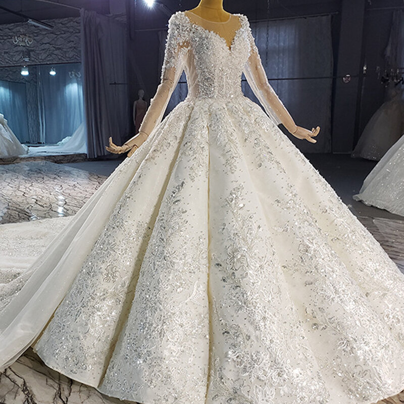فستان زفاف فاخر حقيقي زفاف 2022 مطرز تول فيستدو نوفيا فستان زفاف العروس للنساء