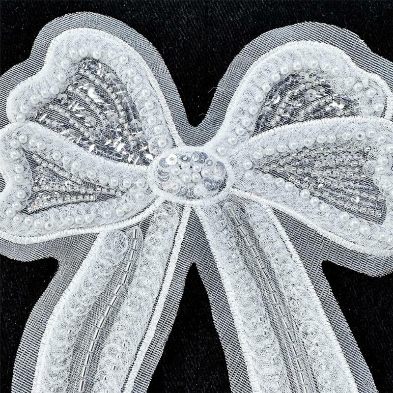 X5QE Perlen genagelte Schleife-Form-Aufnäher für die Herstellung von Korsagen, Hemden, Kleidung, Nähen, Basteln