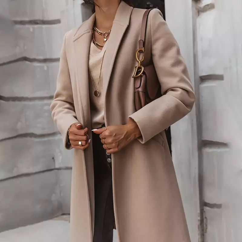 Mantel Wol Panjang Wanita Mantel Wanita Kantor Elegan Musim Dingin Mantel Wol Kualitas Lengan Panjang Jaket Mode Baru 2022