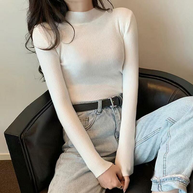 Autumn Winter Women Thin Turtleneck Inside Wear Bottoming Shirt Long Sleeve Tight Slim Fit T-shirts Solid Color Tops