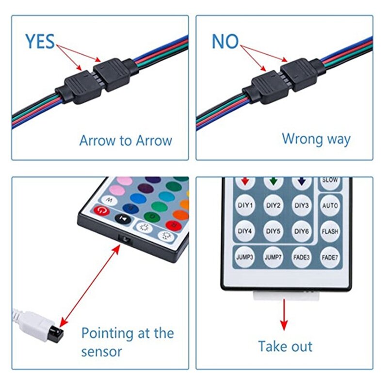 Controle Remoto Strip Light Kit, Impermeável, Plug EUA, 44 Chaves, 3528RGB, 20 m