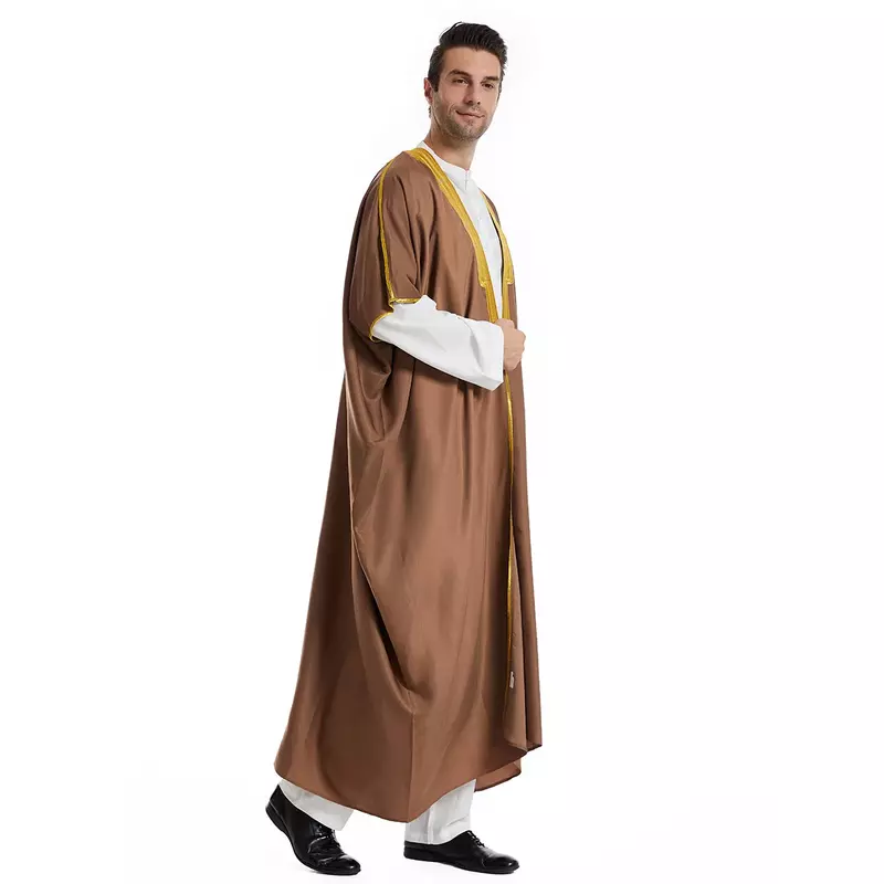 Muslim Arab Men Thobe Thawb Caftan Eid Jubba Thobe Mens Cardigan Abaya Long Dress Ramadan Robe Saudi Arab Musulman Caftan Dubai