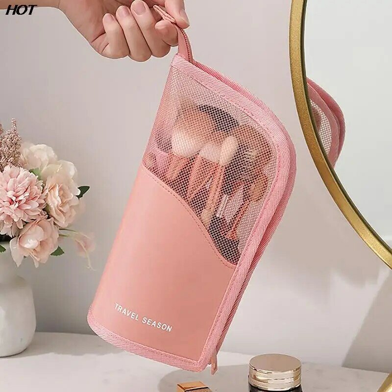 1 Pc Stand Cosmetic Bag for Women Clear Zipper Makeup Bag Travel Female Makeup Brush Holder Organizer Toiletry Bag