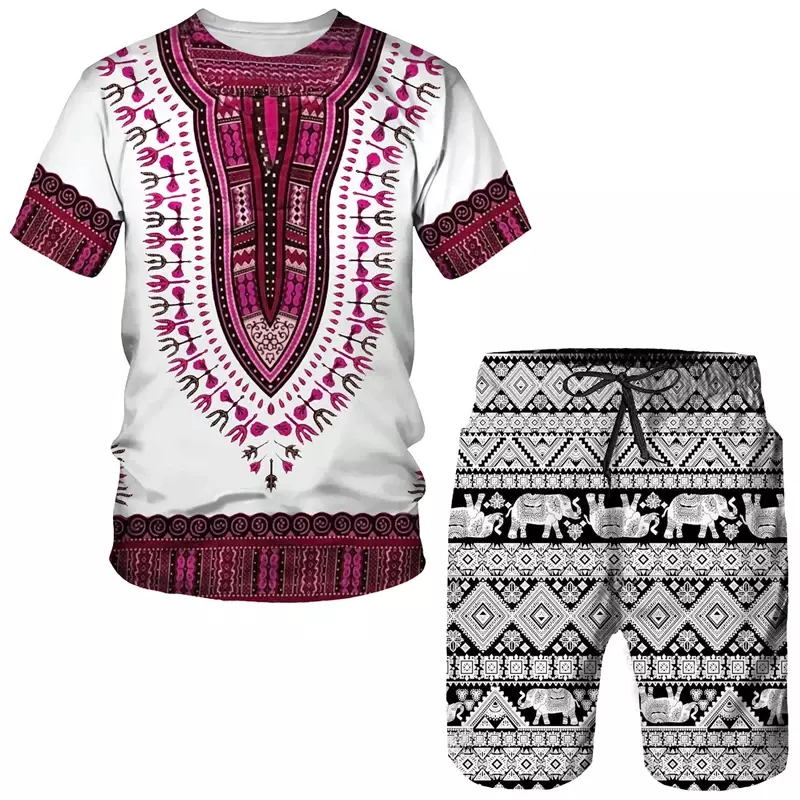 남성용 아프리카 프린트 운동복, 여성용 티셔츠 세트, 아프리카 다시키 빈티지 상의, 스포츠 및 레저, 여름 남성 세트