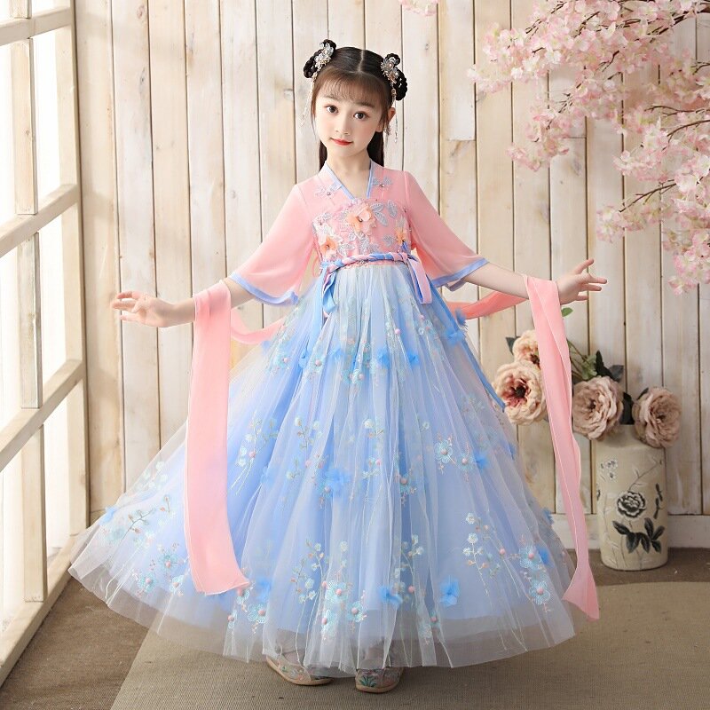 女の子のための妖精の刺繍ドレス,伝統的な中国スタイルのドレス,漢服のパーティーのためのイブニングドレス,