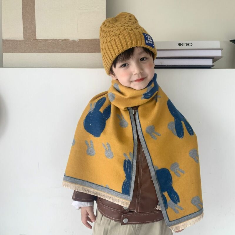 Цветной кашемировый шарф в стиле ретро с пэчворком, теплый шарф, утепленный детский шарф, детский шарф с принтом кролика