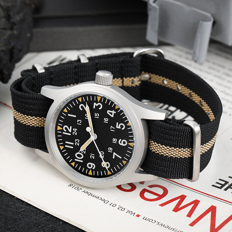 Militado 38mm Field Watch Domed Sapphire Crystal VH31 Quartz 100m Waterproof C3 Super luminoso Retro Field Watch omaggio Reloj
