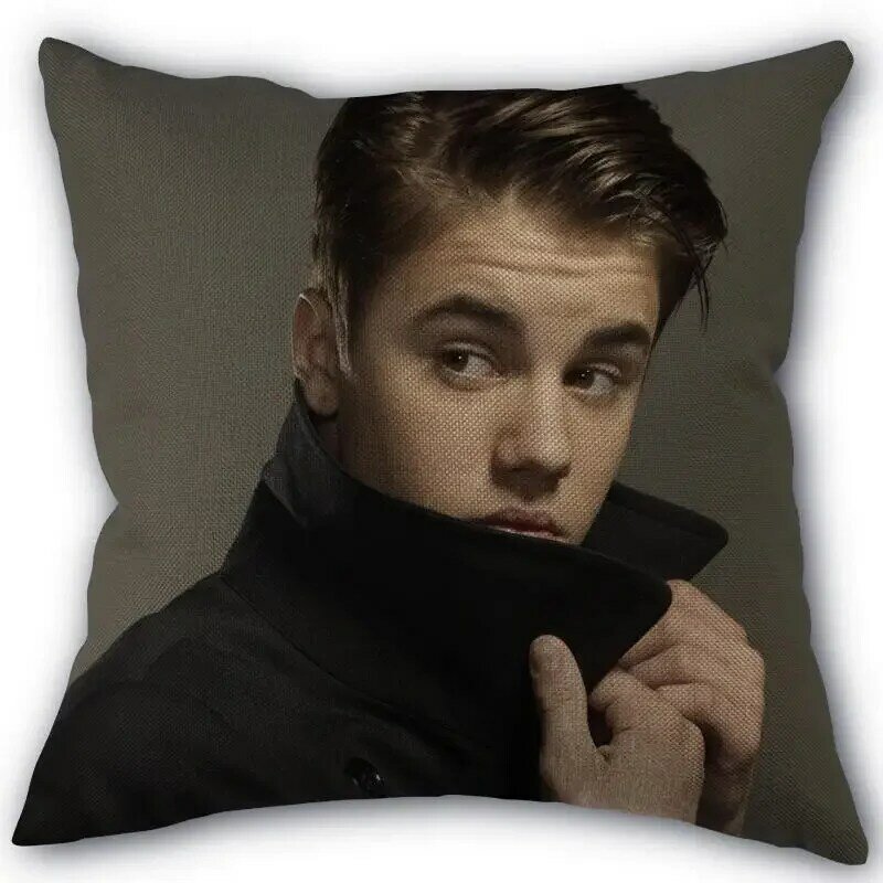 Funda de almohada cuadrada de lino y algodón con cremallera, funda de almohada decorativa para dormitorio y hogar, 45x45cm, Justin Bieber, 0331