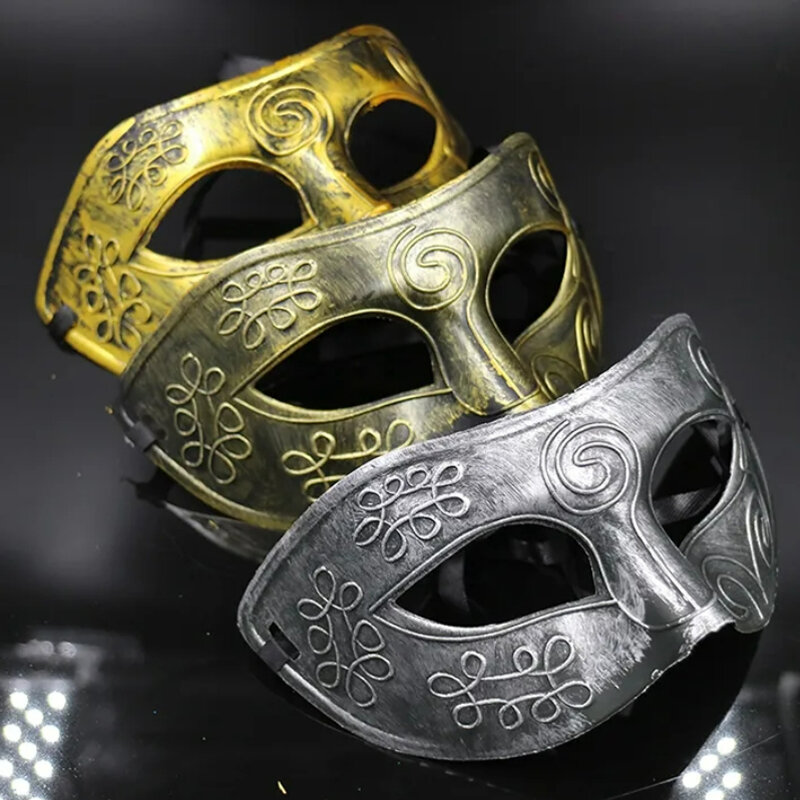 Máscara retrô de Halloween para homens e mulheres, prata e ouro antigos, meia cara, vestido de carnaval, traje de baile, adereços para festa, cosplay