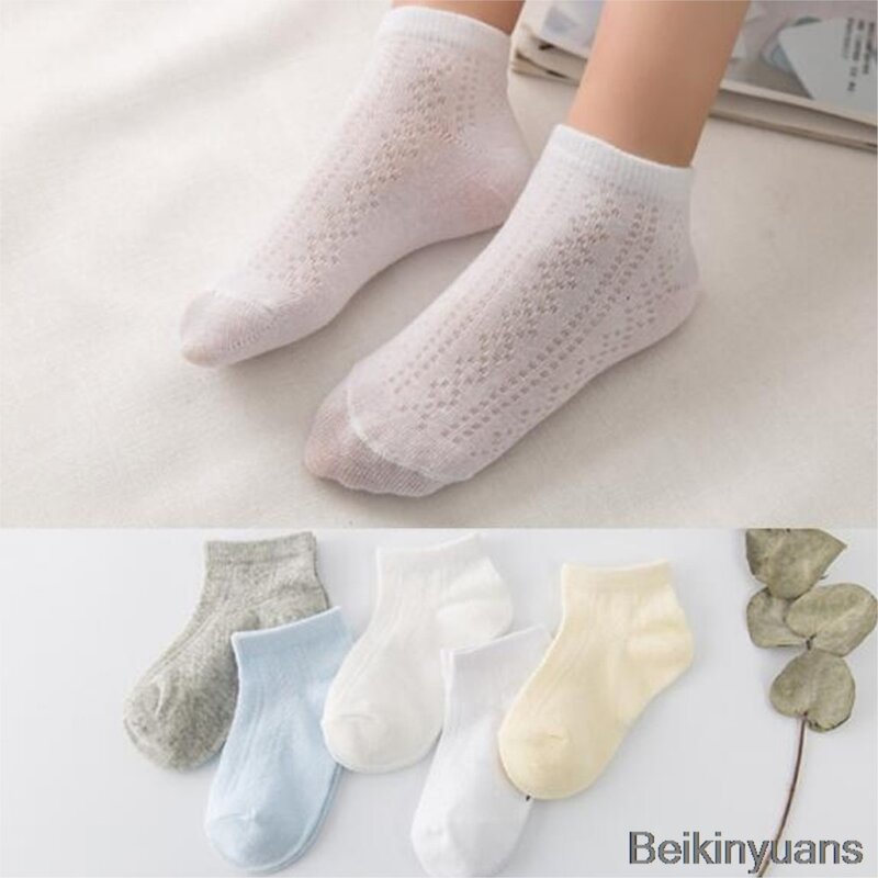 Детские носки; Сезон весна-лето; Новые хлопковые тонкие дышащие сетчатые носки для маленьких мальчиков и девочек; Белые мягкие носки для новорожденных