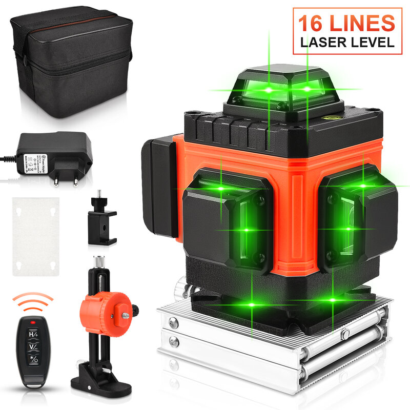 GOXAWEE-Niveau laser 360 à nivellement automatique, 16/12 lignes 3D/4D, croix horizontale et verticale, faisceau vert, outils de construction