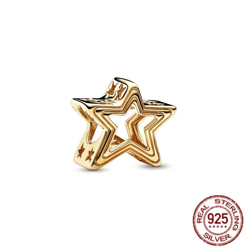 Gold Plated 925 Sterling Silver Openwork Family Roots & Radiant Star Charm Bead Fit Original Pandora Bracelet Women Jewelry Gift