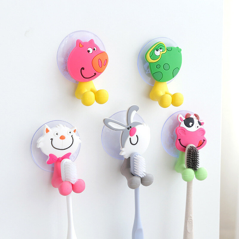 Animal Wall Toothbrush Holder Cartoon Mounted Tooth Brush Storage Rack Cup Bathroom Organizer Silicone Suction Cups Hooker