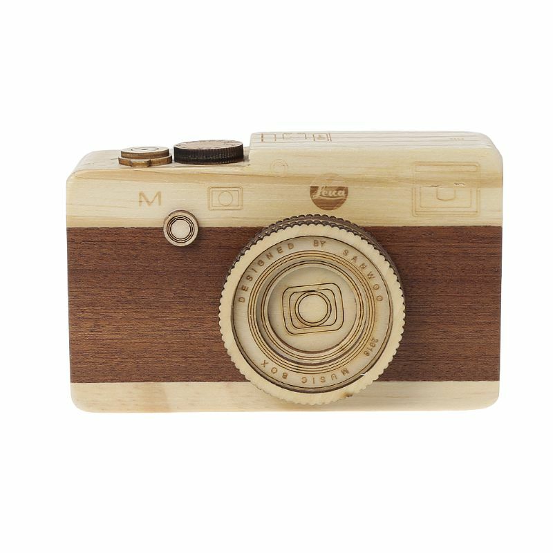 Wooden Music Box Retro Camera Design Classical  Birthday Home Decoration Dropship