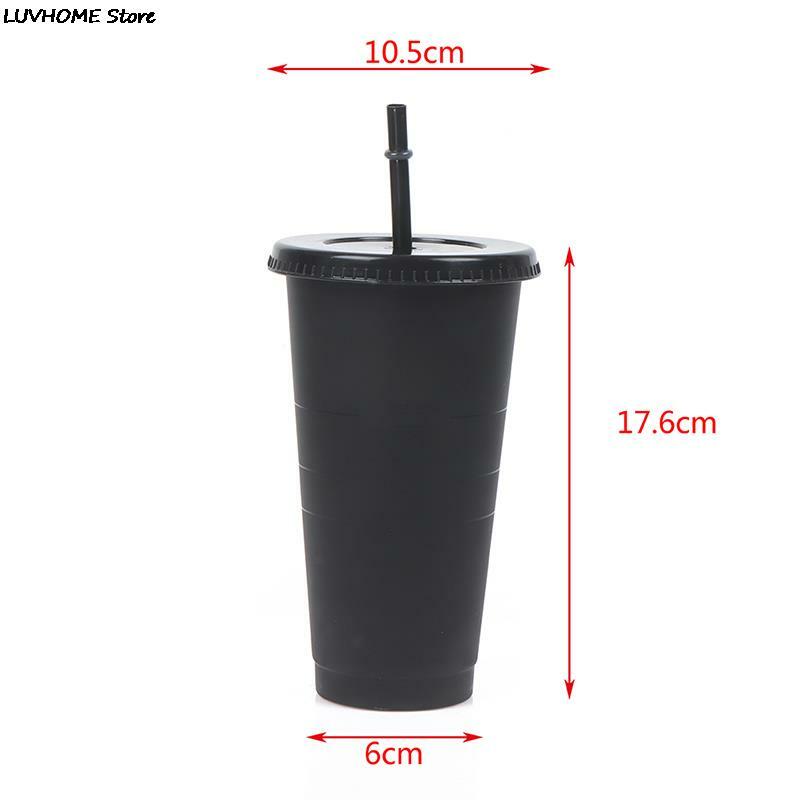 Straw Cup Drink Change Color Straw Mugs with Lid Plastic Tumbler Matte Coffe Bottle Cup Food Grade PP Plastic with Straw