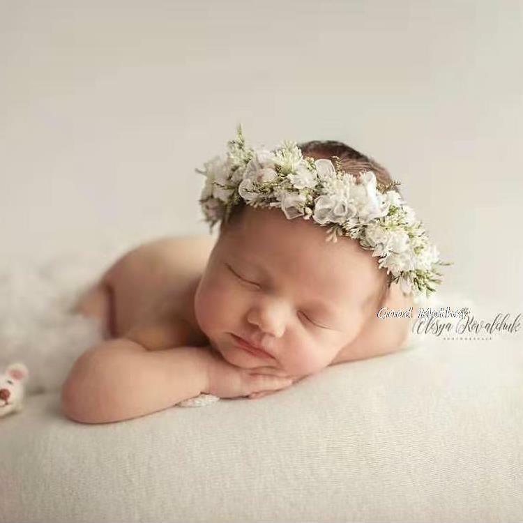 Accesorios de fotografía para recién nacido, diadema de bebé, tocado de foto de bebé de luna llena, diadema de flores hecha a mano