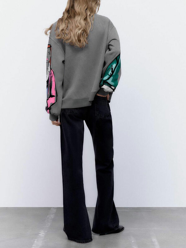 女性の長袖スウェットシャツ,カジュアルなゆったりとしたセーター,流行のストリートウェア,秋