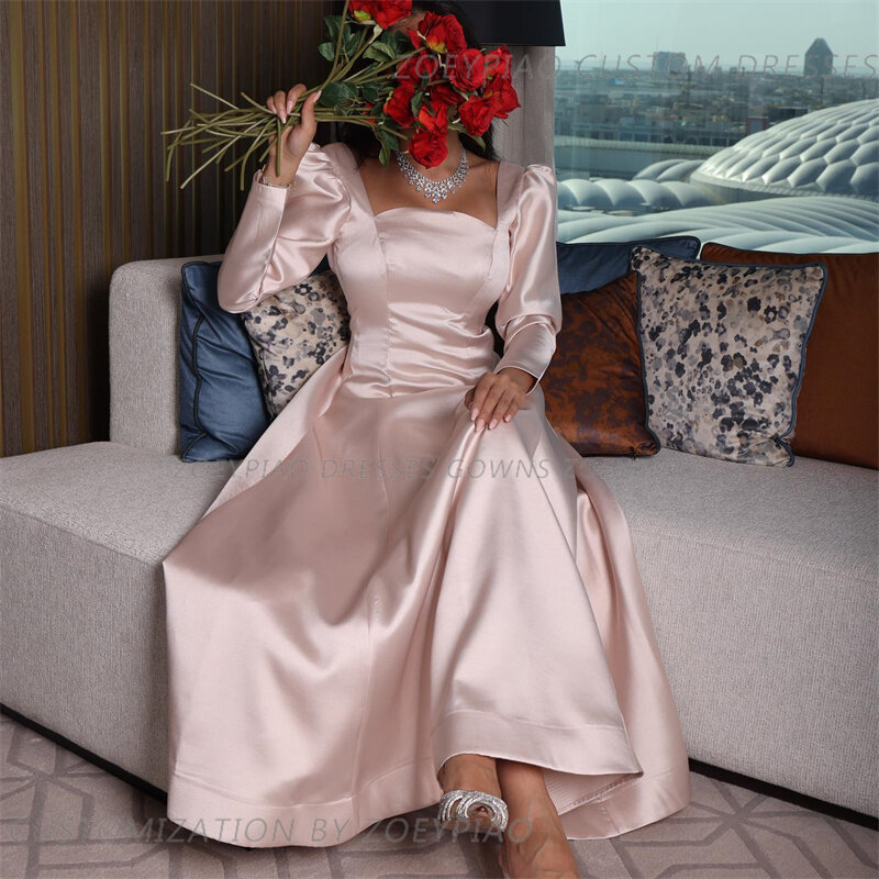 Vestido de fiesta de boda rosa claro para mujer, elegante vestido de fiesta de lujo para mujer, vestido de graduación Sexy, vestido de noche de manga completa 2024